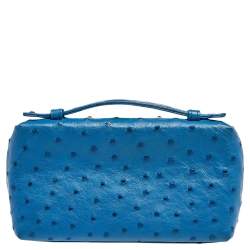 Pre Owned Loro Piana Blue Ostrich L19 Pouch