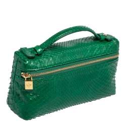 Pre Owned Loro Piana Green Snakeskin L19 Pouch 