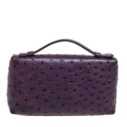 Pre Owned Loro Piana Purple Ostrich L19 Pouch
