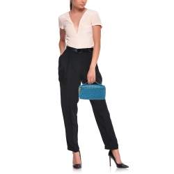 Pre Owned Loro Piana Blue Ostrich Zip L19 Pouch