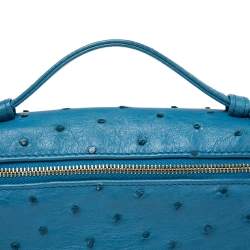 Pre Owned Loro Piana Blue Ostrich Zip L19 Pouch