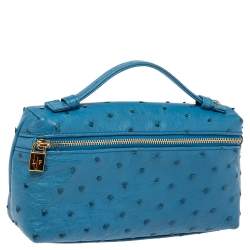 Pre Owned Loro Piana Blue Ostrich Zip L19 Pouch