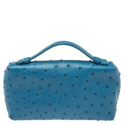 Pre Owned Loro Piana Blue Ostrich Zip L19 Pouch