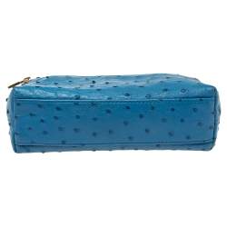 Pre Owned Loro Piana Blue Ostrich Zip L19 Pouch