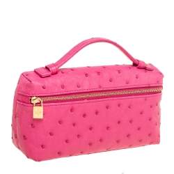 Pre Owned Loro Piana Pink Ostrich Leather Zip L19 Pouch