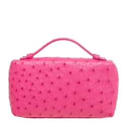 Pre Owned Loro Piana Pink Ostrich Leather Zip L19 Pouch