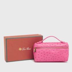 Pre Owned Loro Piana Pink Ostrich Zip L19 Pouch