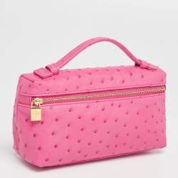 Pre Owned Loro Piana Pink Ostrich Zip L19 Pouch