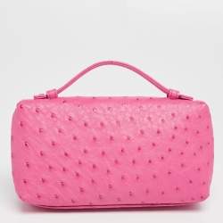 Pre Owned Loro Piana Pink Ostrich Zip L19 Pouch