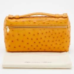 Pre Owned Loro Piana Mustard Ostrich Zip L19 Pouch