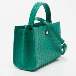 Pre Owned Loro Piana Green Ostrich Cluisee Top Handle Bag