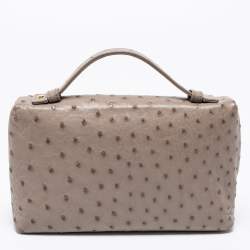 Pre Owned Loro Piana Grey Ostrich Zip Pouch