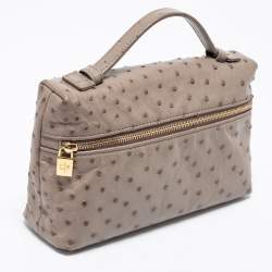 Pre Owned Loro Piana Grey Ostrich Zip Pouch