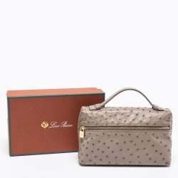 Pre Owned Loro Piana Grey Ostrich Zip Pouch