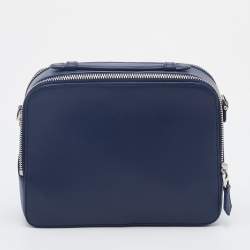 Pre Owned Loro Piana Blue Leather Mini Clui Crossbody Bag