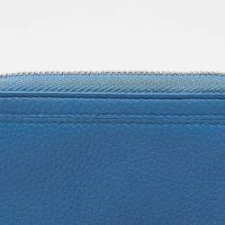 Pre Owned Loro Piana Blue Leather Zip Around Wallet