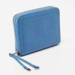 Pre Owned Loro Piana Blue Leather Zip Around Wallet