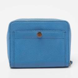 Pre Owned Loro Piana Blue Leather Zip Around Wallet