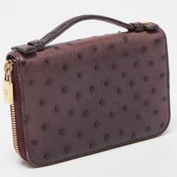 Pre Owned Loro Piana Purple Ostrich Zip Coin Purse