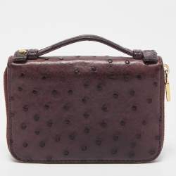 Pre Owned Loro Piana Purple Ostrich Zip Coin Purse