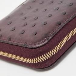 Pre Owned Loro Piana Purple Ostrich Zip Coin Purse
