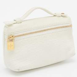 Pre Owned Loro Piana Off White Leather Zip L14 Pouch