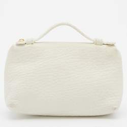 Pre Owned Loro Piana Off White Leather Zip L14 Pouch