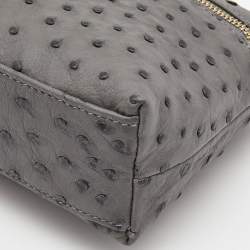 Pre Owned Loro Piana Grey Ostrich Leather Zip Pouch