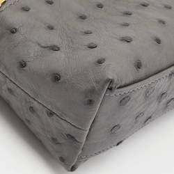 Pre Owned Loro Piana Grey Ostrich Leather Zip Pouch