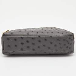 Pre Owned Loro Piana Grey Ostrich Leather Zip Pouch