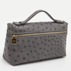Pre Owned Loro Piana Grey Ostrich Leather Zip Pouch