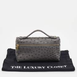 Pre Owned Loro Piana Grey Ostrich Leather Zip Pouch