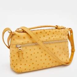 Pre Owned Loro Piana Mustard Ostrich Zip Crossbody Bag