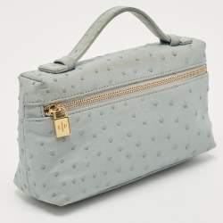 Pre Owned Loro Piana Sky Blue Ostrich L19 Pouch