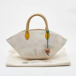 Pre Owned Loro Piana Beige/Yellow Cotton Mini Eolian Bag