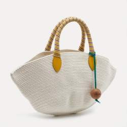 Pre Owned Loro Piana Beige/Yellow Cotton Mini Eolian Bag