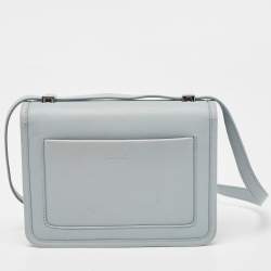 Pre Owned Loro Piana Pale Blue Leather Lock-In Shoulder Bag