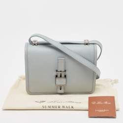 Pre Owned Loro Piana Pale Blue Leather Lock-In Shoulder Bag
