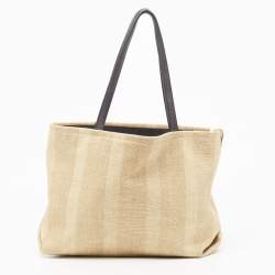 Loro Piana Cream/Black Raffia and Leather Inside Out Tote