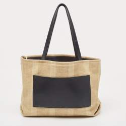 Loro Piana Cream/Black Raffia and Leather Inside Out Tote