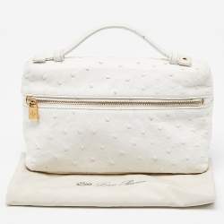 Pre Owned Loro Piana Off White Ostrich Leather Zip L19 Pouch