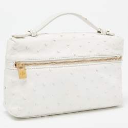 Pre Owned Loro Piana Off White Ostrich Leather Zip L19 Pouch