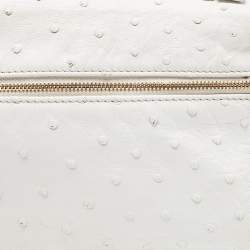 Pre Owned Loro Piana Off White Ostrich Leather Zip L19 Pouch