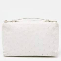 Pre Owned Loro Piana Off White Ostrich Leather Zip L19 Pouch