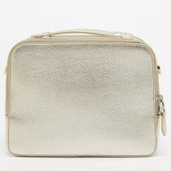 Pre Owned Loro Piana Metallic Gold Leather Mini Clui Crossbody Bag