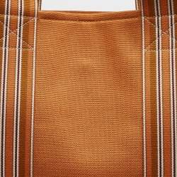 Pre Owned Loro Piana Orange Canvas The Suitcase Stripe East West Tote