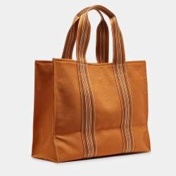 Pre Owned Loro Piana Orange Canvas The Suitcase Stripe East West Tote
