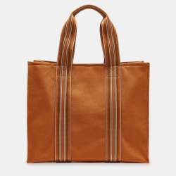 Pre Owned Loro Piana Orange Canvas The Suitcase Stripe East West Tote