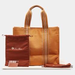 Pre Owned Loro Piana Orange Canvas The Suitcase Stripe East West Tote