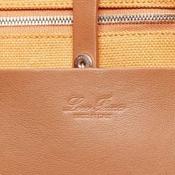 Pre Owned Loro Piana Orange Canvas The Suitcase Stripe East West Tote
